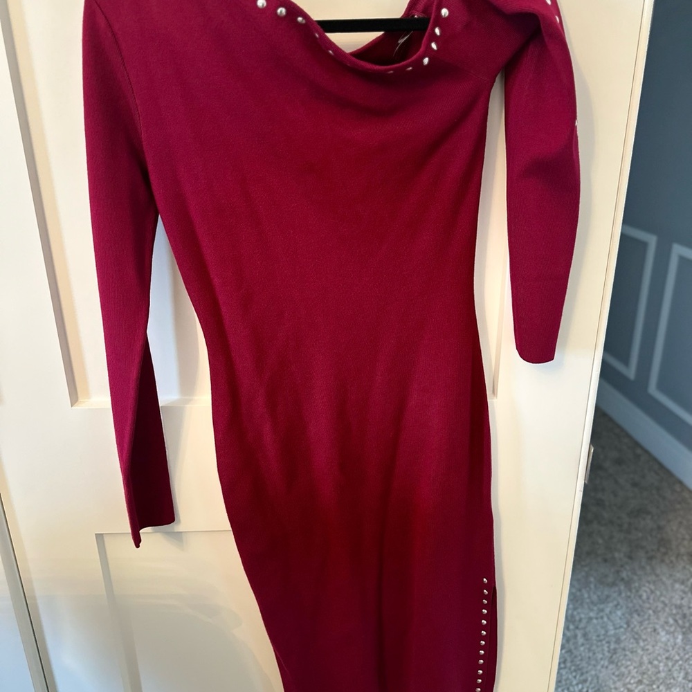 Elegant Red Dress with Studded Details